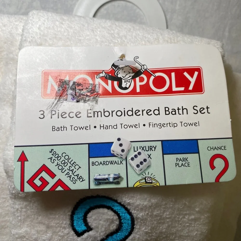 Monopoly 2002 3 Piece Bath Towel Set NWT Hasbro Jay Franco Embroidered
